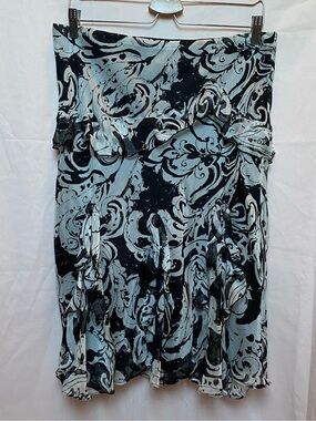 Lauren Ralph Lauren Black & White Paisley Midi Skirt Size M Ruffles Romantic